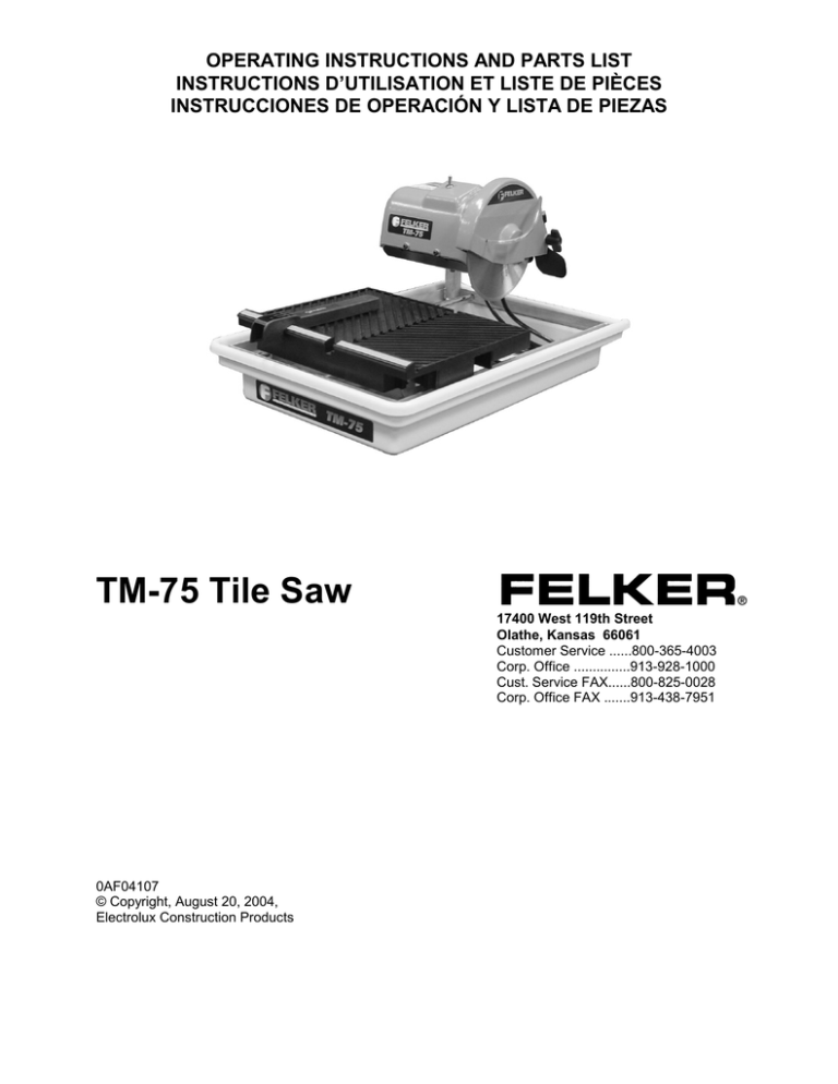 Felker TM-75 Operating instructions Felker TM-75 Operating instructions