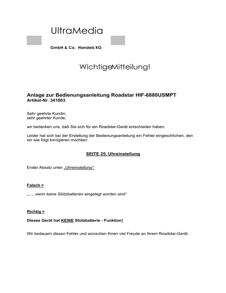 Roadstar HIF-6880USMPT Instruction manual Roadstar HIF-6880USMPT Instruction manual