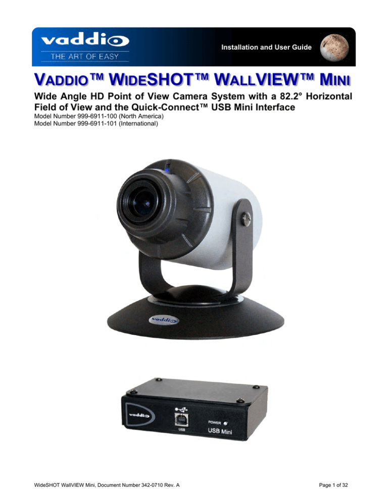 VADDIO WIDESHOT WALLVIEW SR User guide VADDIO WIDESHOT WALLVIEW SR User guide