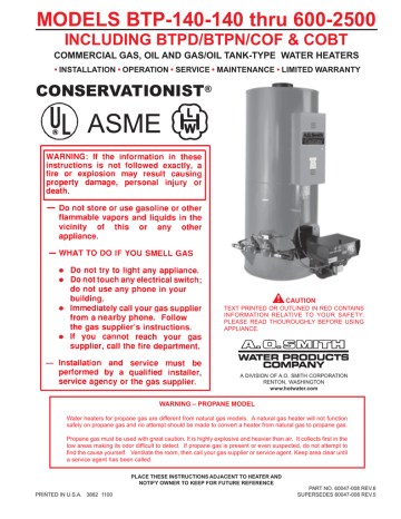 A.O. Smith COF-600 Installation and Operation Manual | Manualzz