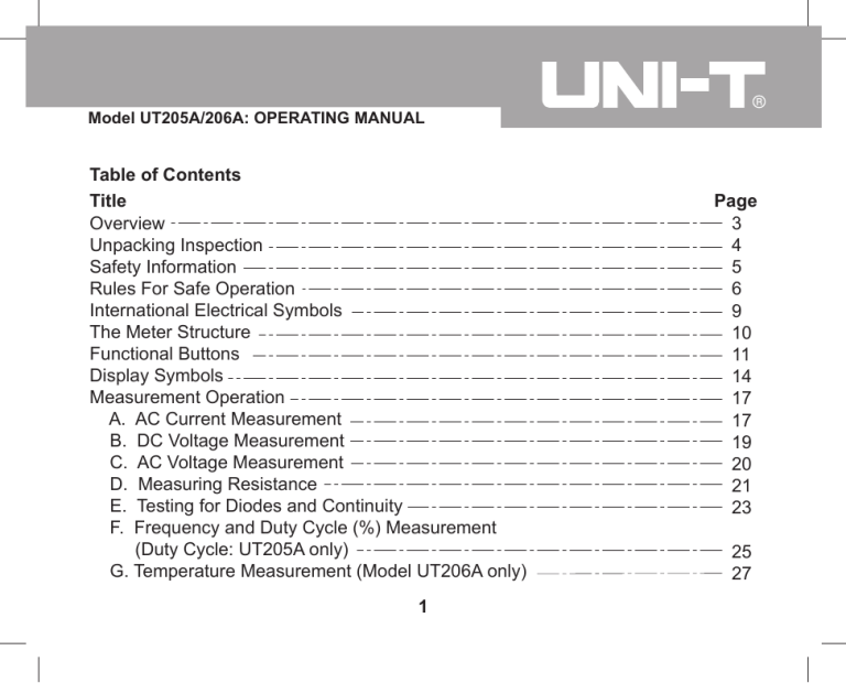 UNI-T UT206A Specification UNI-T UT206A Specification