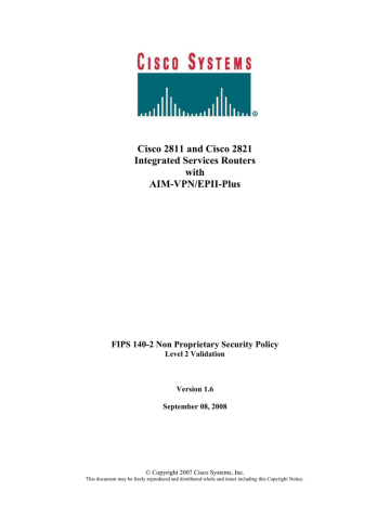 Cisco CISCO2821 Specification Cisco CISCO2821 Specification