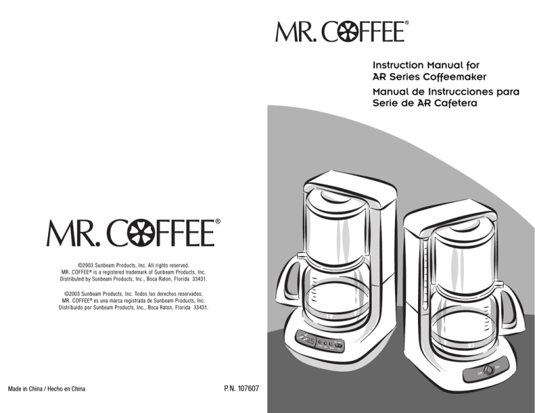 Mr. Coffee AR Series Instruction manual Mr. Coffee AR Series Instruction manual