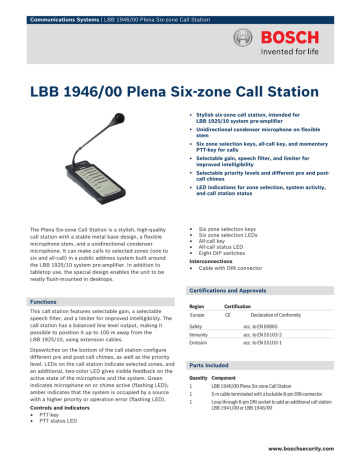 Bosch LBB 1941 Specifications Bosch LBB 1941 Specifications