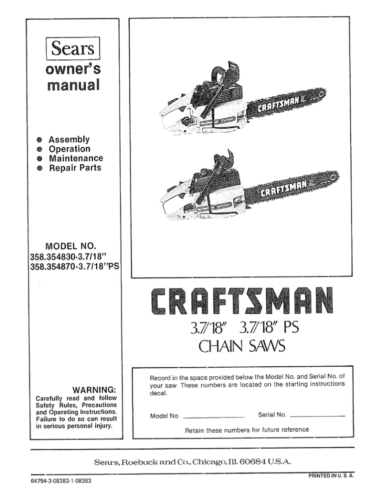 Craftsman 358.354830 Owner`s manual Craftsman 358.354830 Owner`s manual
