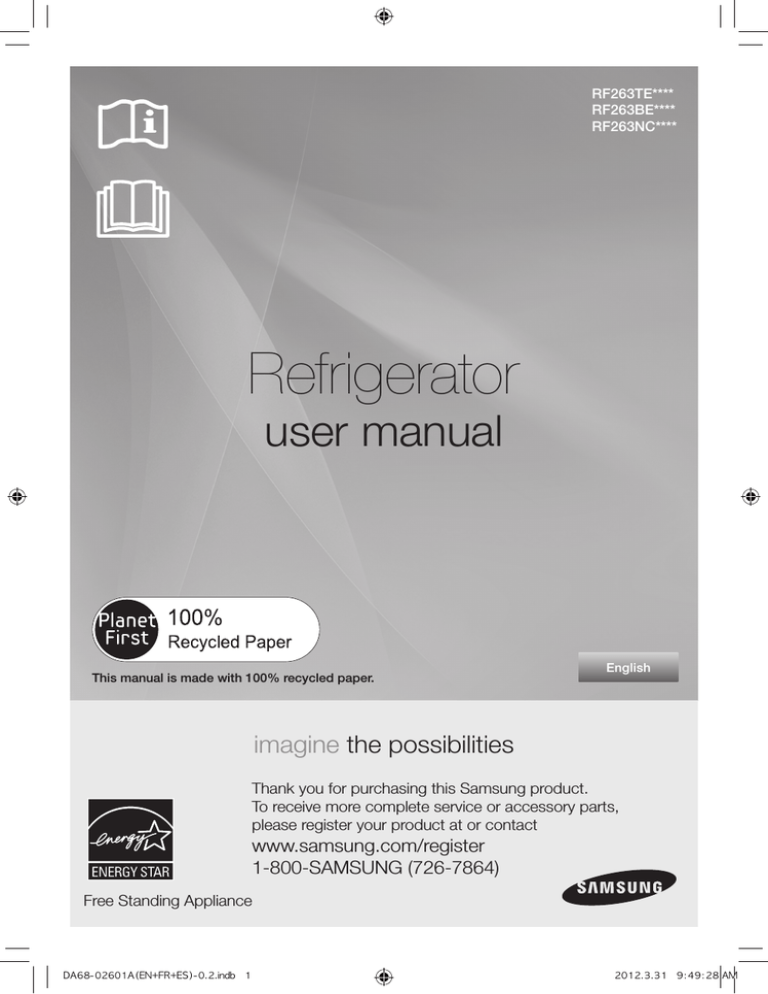 Samsung Refrigerator User manual Samsung Refrigerator User manual