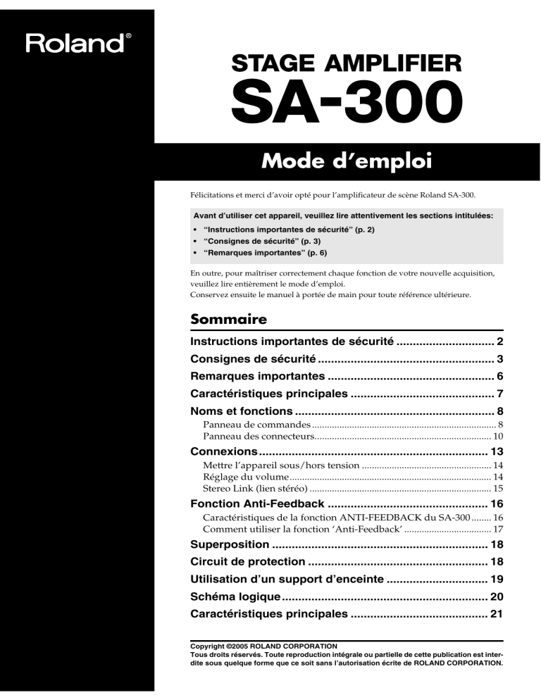 Roland SA-300 User manual Roland SA-300 User manual