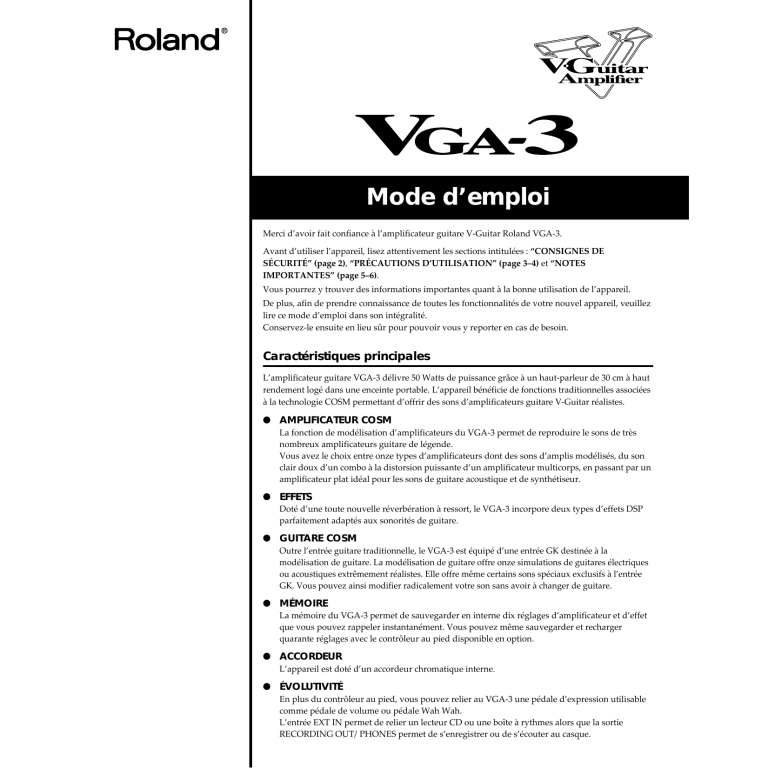 Roland VGA-3 User manual Roland VGA-3 User manual
