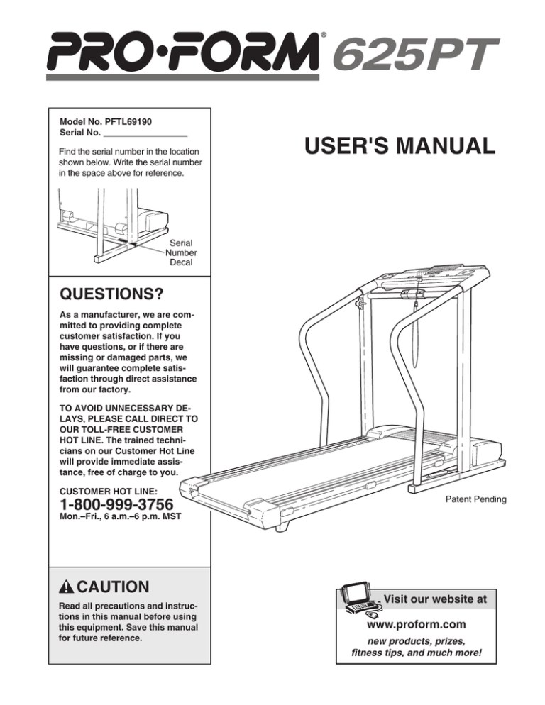ProForm PFTL69190 User`s manual ProForm PFTL69190 User`s manual