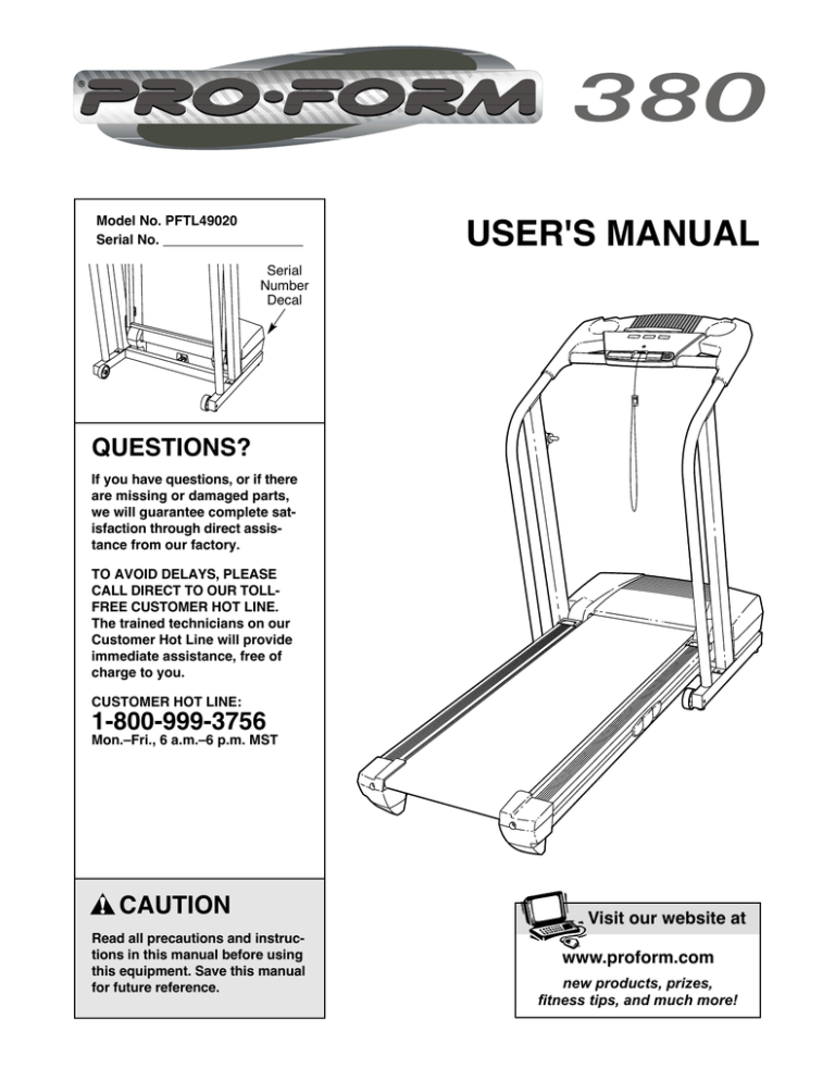 Pro-Form 380 E User`s manual Pro-Form 380 E User`s manual