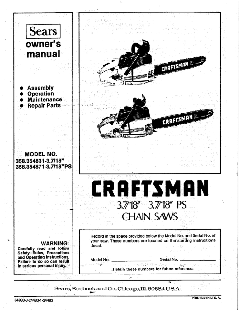 Craftsman 358.354831 Owner`s manual Craftsman 358.354831 Owner`s manual