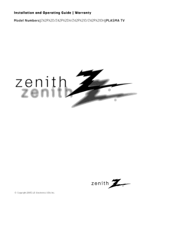 Zenith Z42PX2D Series Installation and Operating manual | Manualzz Zenith Z42PX2D Series Installation and Operating manual | Manualzz
