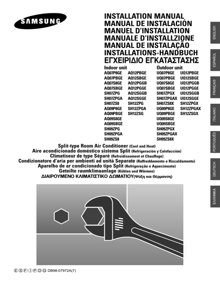 Samsung AQ07PBGE Installation manual Samsung AQ07PBGE Installation manual