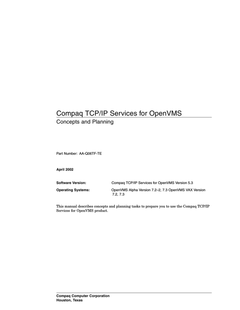 Compaq Compaq TCP/IP Services for OpenVMS Technical data Compaq Compaq TCP/IP Services for OpenVMS Technical data