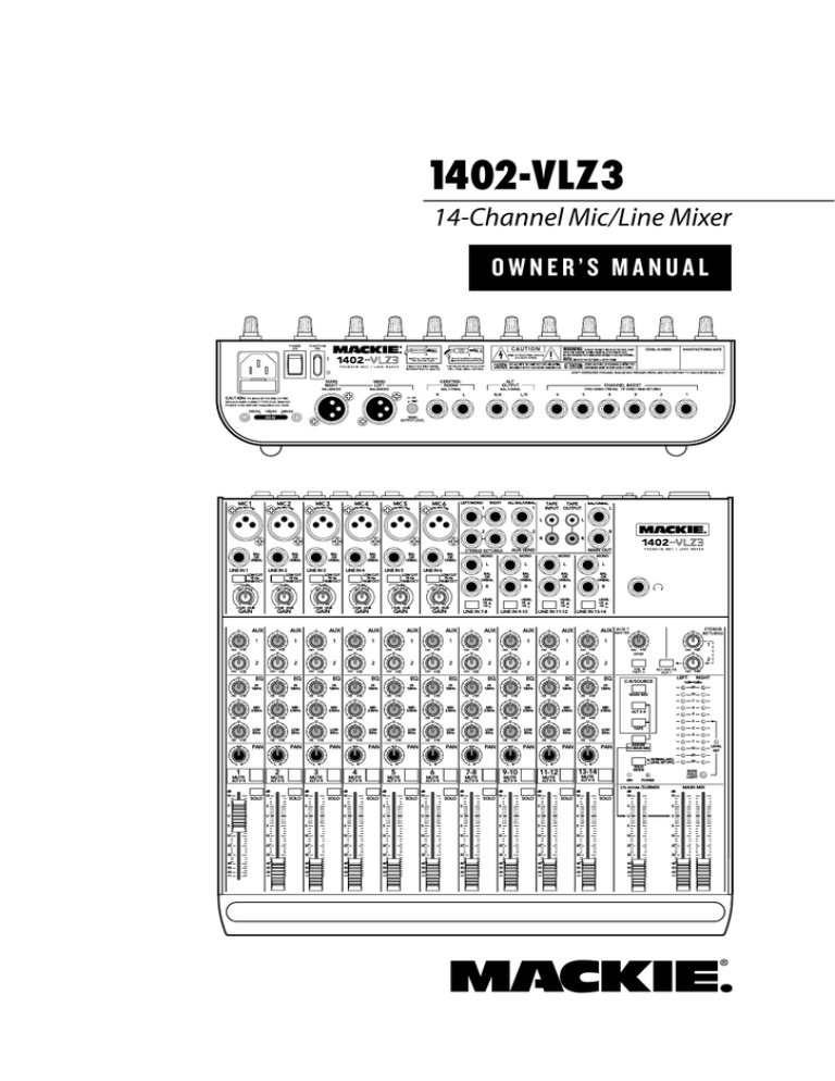 Mackie 1402-VLZ3 Owner`s manual Mackie 1402-VLZ3 Owner`s manual