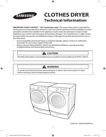 Samsung DV231A Series Technical information Samsung DV231A Series Technical information
