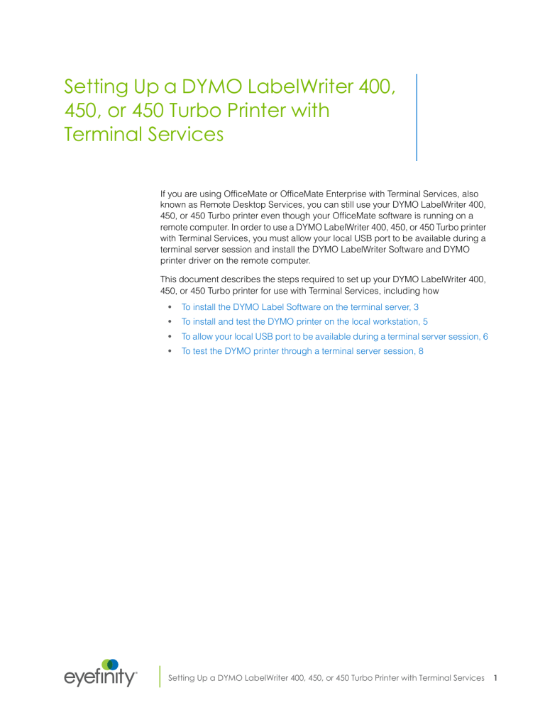 Dymo LabelWriter Turbo User manual Dymo LabelWriter Turbo User manual