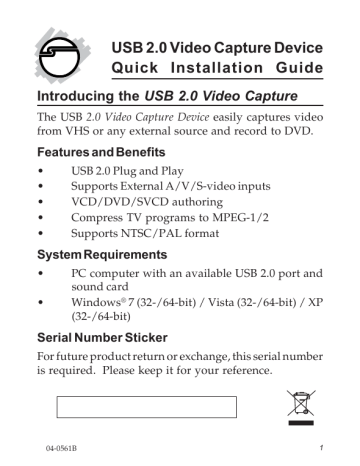 SIIG JU-AV0012-S1 USB 2.0 Video Capture Device Installation Guide | Manualzz