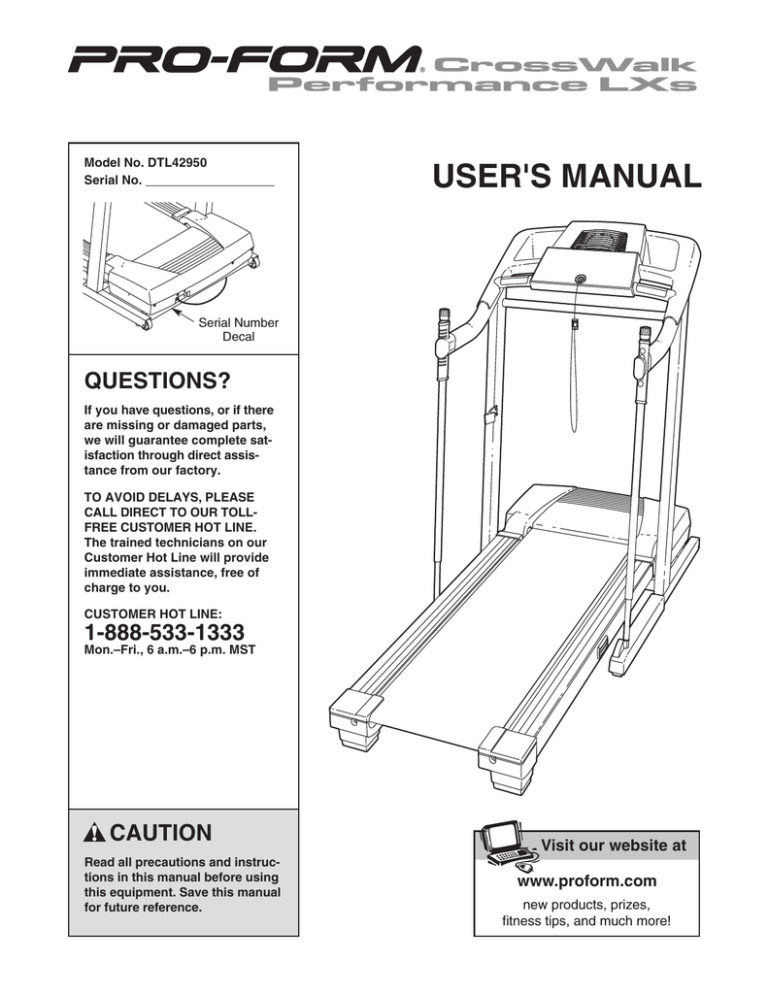 ProForm DTL42950 User`s manual ProForm DTL42950 User`s manual