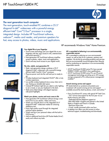 HP IQ804 - TouchSmart - 4 GB RAM User manual HP IQ804 - TouchSmart - 4 GB RAM User manual