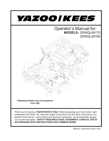 Yazoo/Kees ZKW42182 Operator's Manual | Manualzz