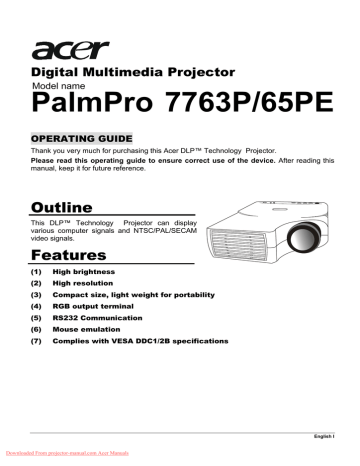 Acer PalmPro 65PE Specifications | Manualzz