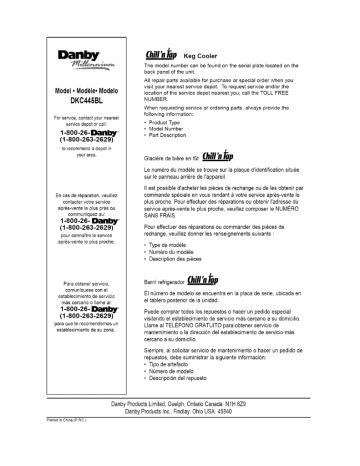 Danby DKC445BL Technical data Danby DKC445BL Technical data
