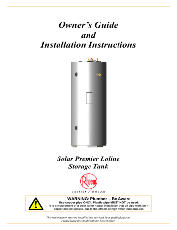 Rheem Solar Premier Loline Specifications | Manualzz