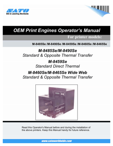 User manual | SATO M8485S Operator`s manual | Manualzz User manual | SATO M8485S Operator`s manual | Manualzz