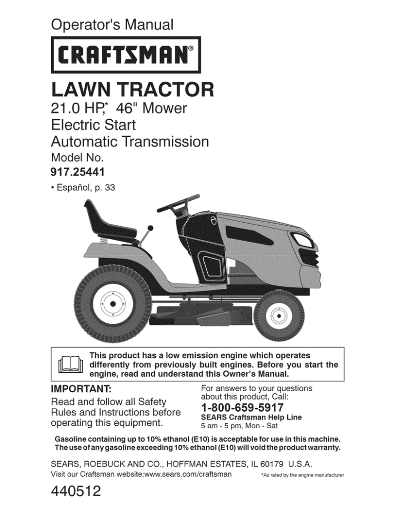 Craftsman 917.25441 Operator`s manual Craftsman 917.25441 Operator`s manual