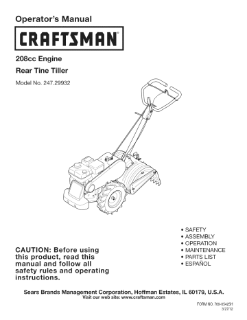 Craftsman 247299320 Rear-Tine Tiller Owner's Manual | Manualzz