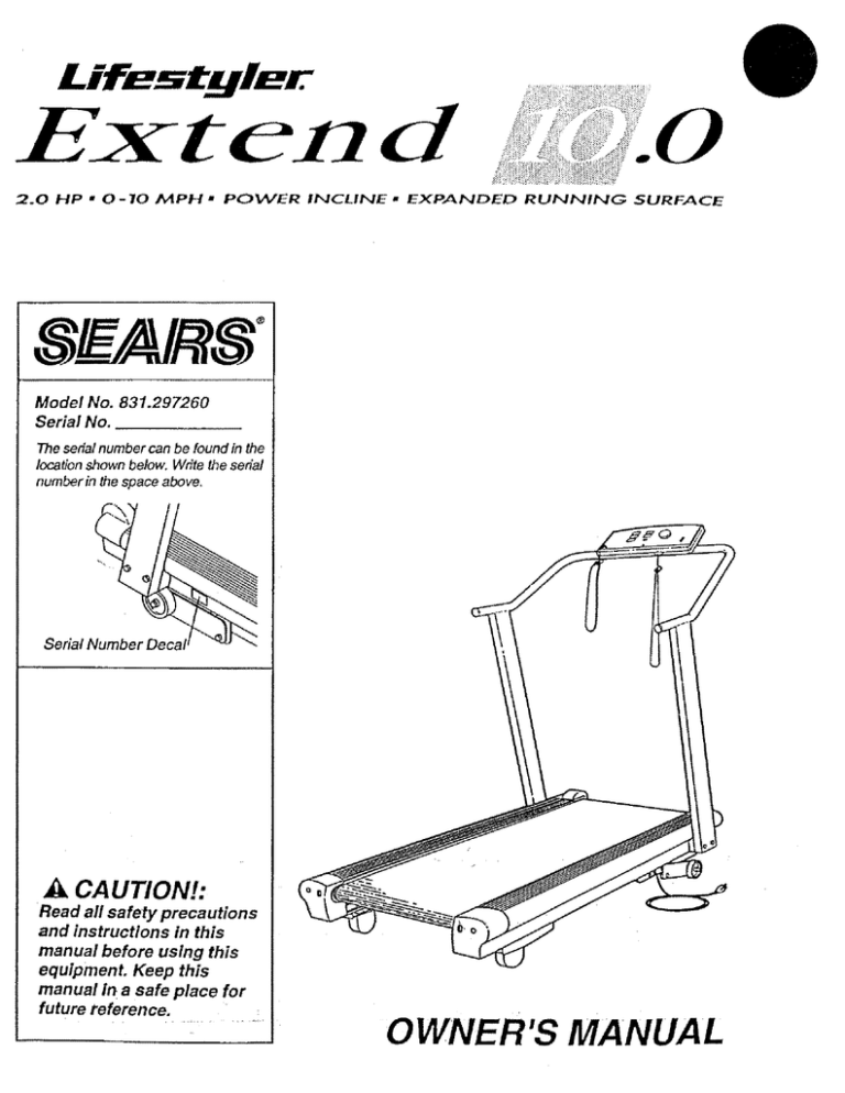 Sears Lifestyler Extend 10.0 Owner`s manual Sears Lifestyler Extend 10.0 Owner`s manual