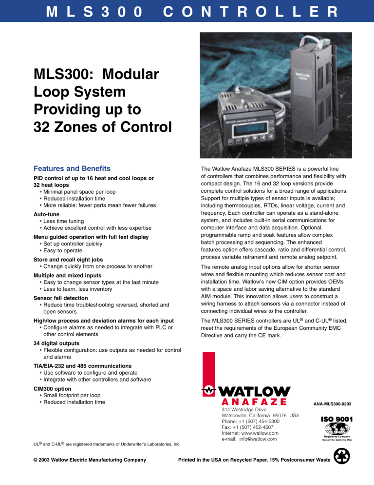 Watlow Electric ANAFAZE SYSTEM 32 User manual Watlow Electric ANAFAZE SYSTEM 32 User manual