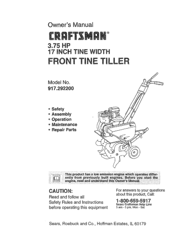 Craftsman 917292200 Tiller Owner's Manual | Manualzz