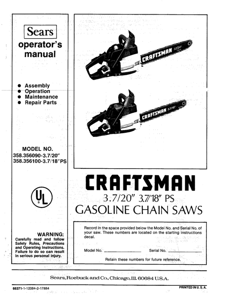 Craftsman 358.354831 Operator`s manual Craftsman 358.354831 Operator`s manual