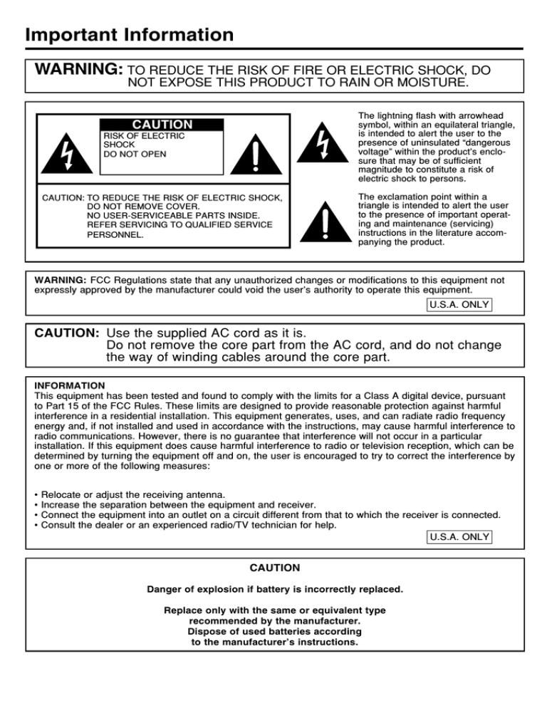 Sharp LC-28HM2U Operation Specifications Sharp LC-28HM2U Operation Specifications