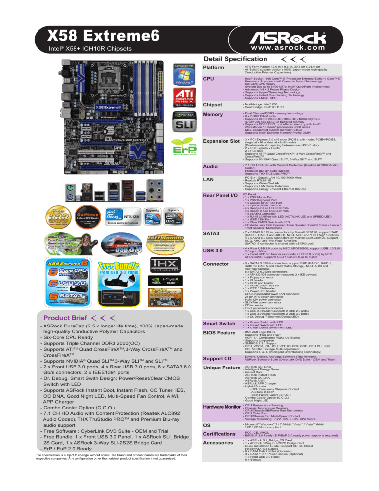 ASROCK X58 EXTREME6 - User manual ASROCK X58 EXTREME6 - User manual