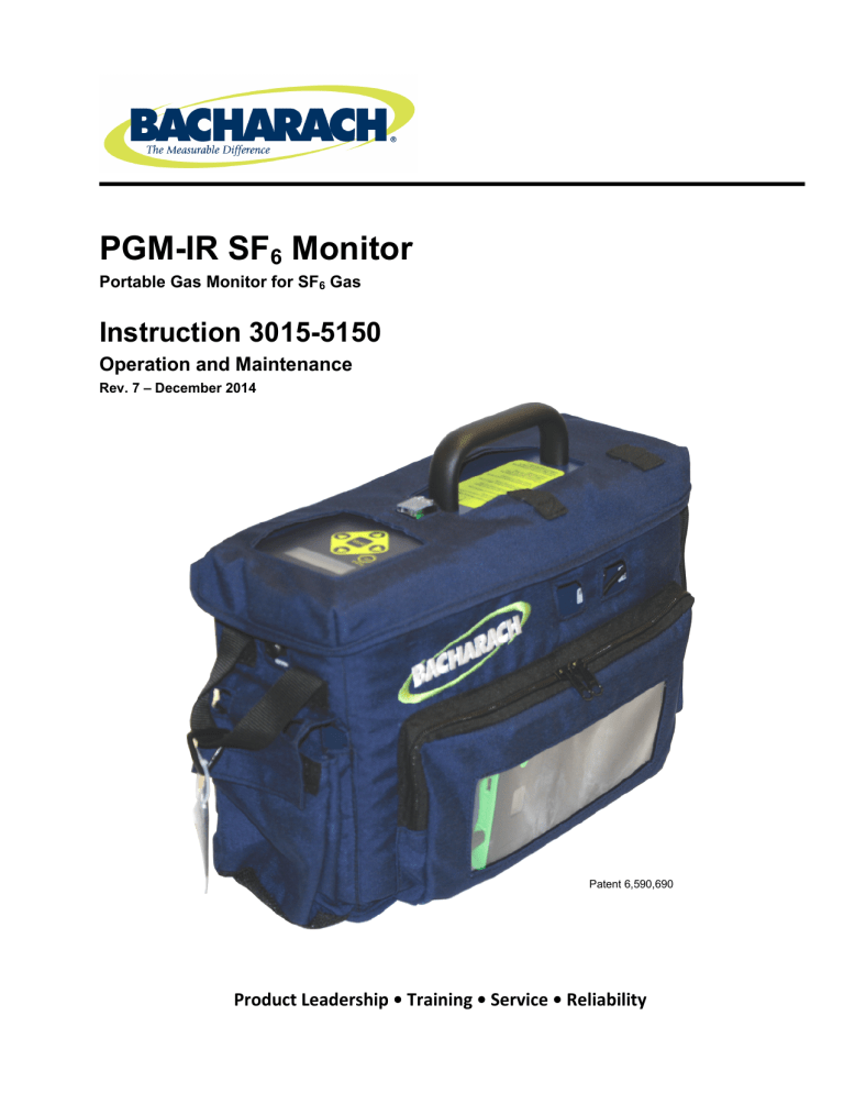Bacharach SF6 Portable Monitor Specifications Bacharach SF6 Portable Monitor Specifications