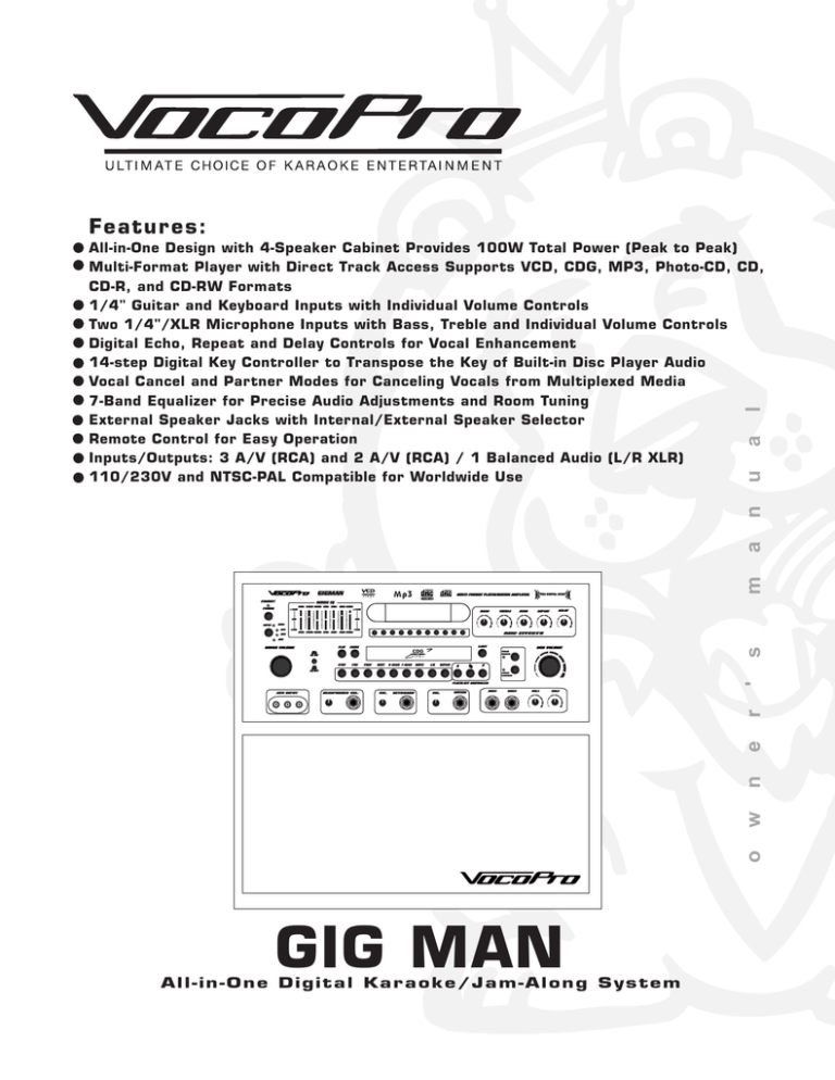 VocoPro GIG-MAN Operating instructions VocoPro GIG-MAN Operating instructions