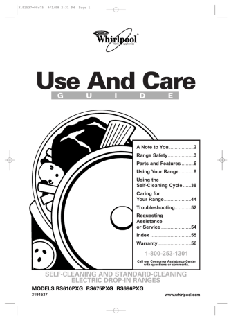 Whirlpool RS696PXG Range Use and care guide | Manualzz