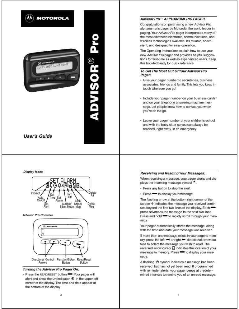 Motorola Advisor Pro User manual Motorola Advisor Pro User manual