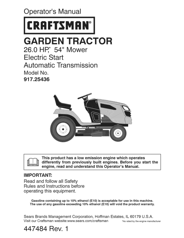 Craftsman 917.25436 Operator`s manual Craftsman 917.25436 Operator`s manual