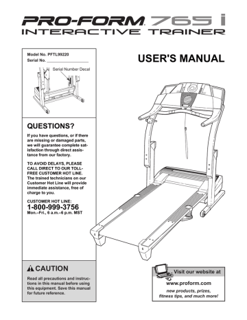 Pro-Form PFTL99220 User`s manual | Manualzz