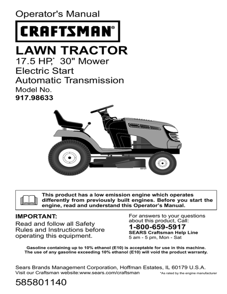 Craftsman 917.98633 Operator`s manual Craftsman 917.98633 Operator`s manual