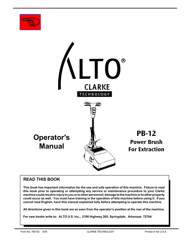 Alto PB-12 Operator`s manual Alto PB-12 Operator`s manual