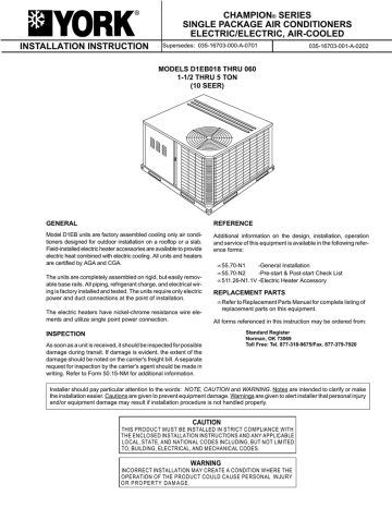 Unitary products group D1EB060 User manual Unitary products group D1EB060 User manual