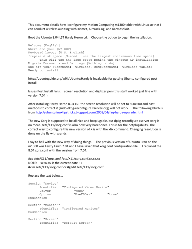 Motion Computing M1300 User manual Motion Computing M1300 User manual