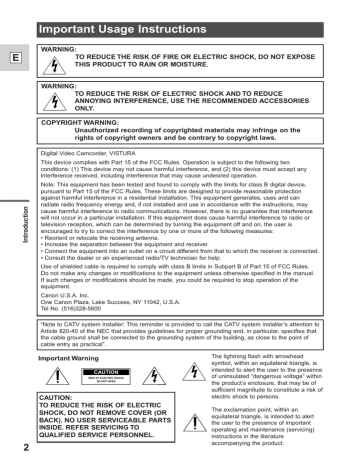 Canon Vistura Operating instructions Canon Vistura Operating instructions