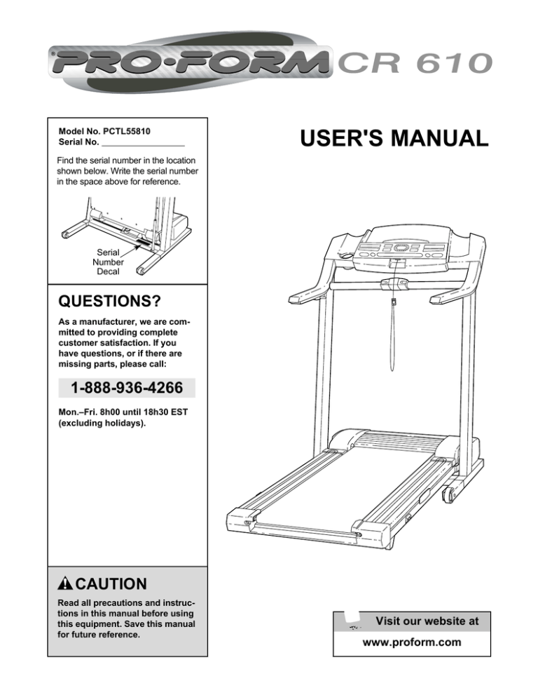 ProForm PCTL55810 User`s manual ProForm PCTL55810 User`s manual