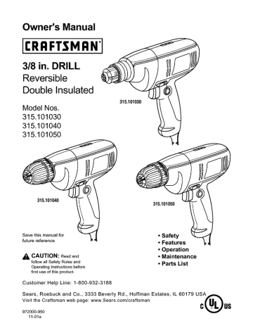 Craftsman 315101050 Drill Owner's Manual | Manualzz